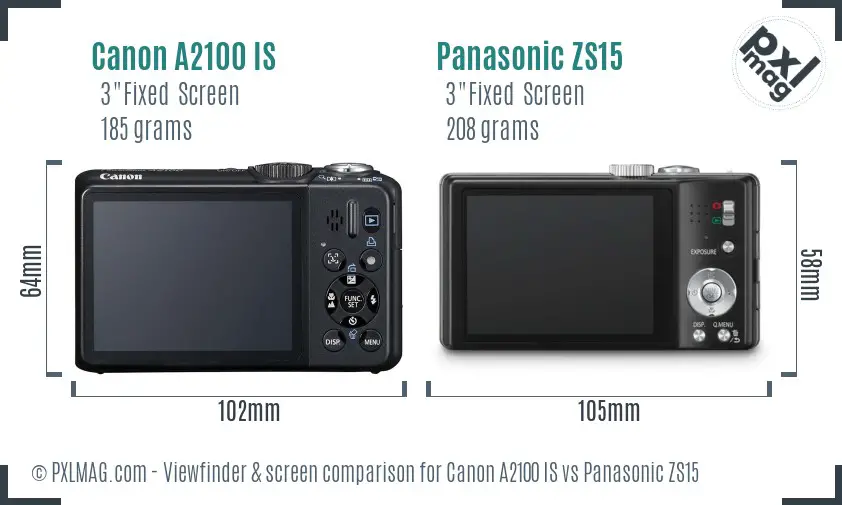 Canon A2100 IS vs Panasonic ZS15 Screen and Viewfinder comparison
