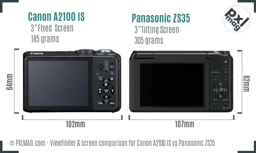 Canon A2100 IS vs Panasonic ZS35 Screen and Viewfinder comparison
