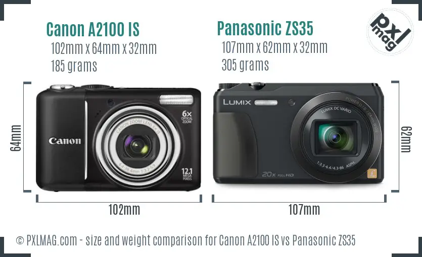 Canon A2100 IS vs Panasonic ZS35 size comparison