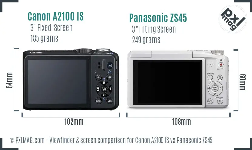 Canon A2100 IS vs Panasonic ZS45 Screen and Viewfinder comparison