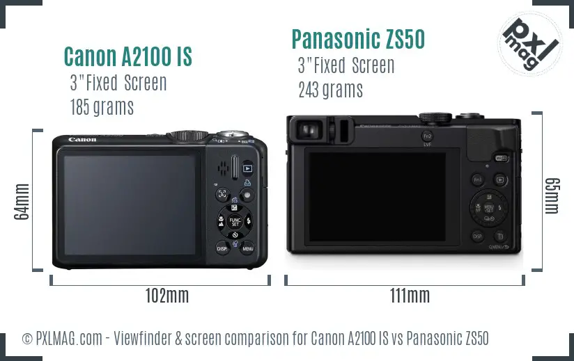 Canon A2100 IS vs Panasonic ZS50 Screen and Viewfinder comparison