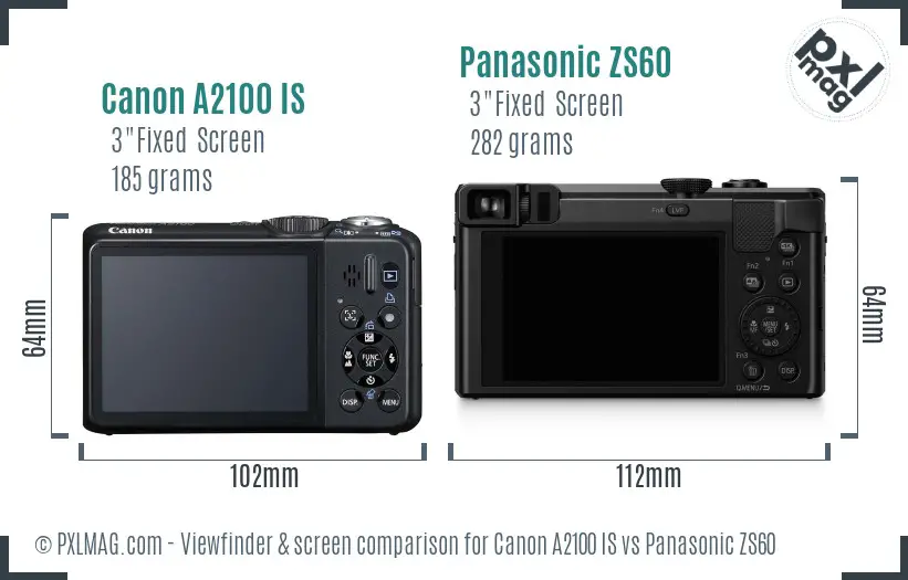 Canon A2100 IS vs Panasonic ZS60 Screen and Viewfinder comparison Canon A2100 IS vs Panasonic ZS60 Screen and Viewfinder comparison