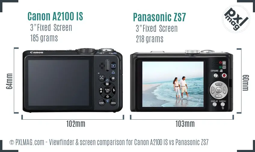 Canon A2100 IS vs Panasonic ZS7 Screen and Viewfinder comparison