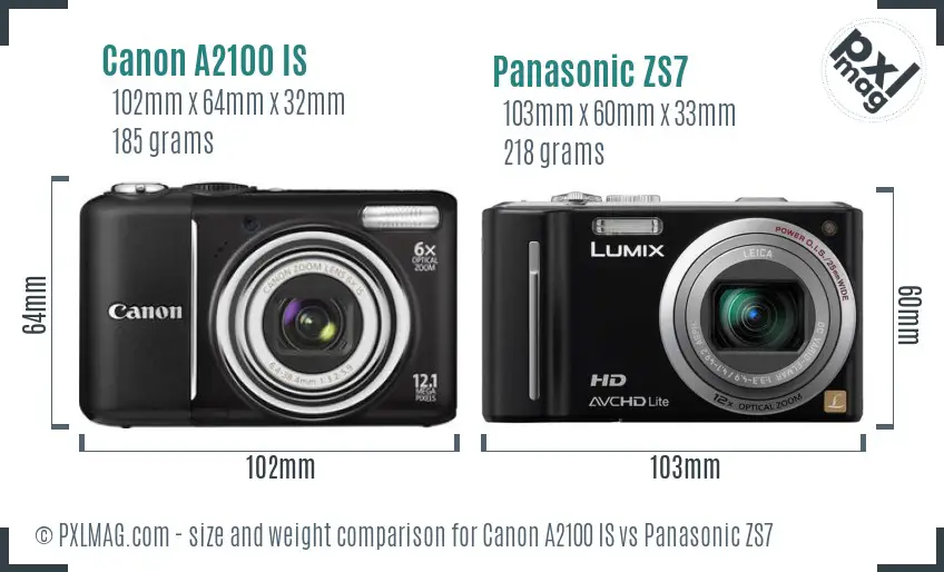 Canon A2100 IS vs Panasonic ZS7 size comparison