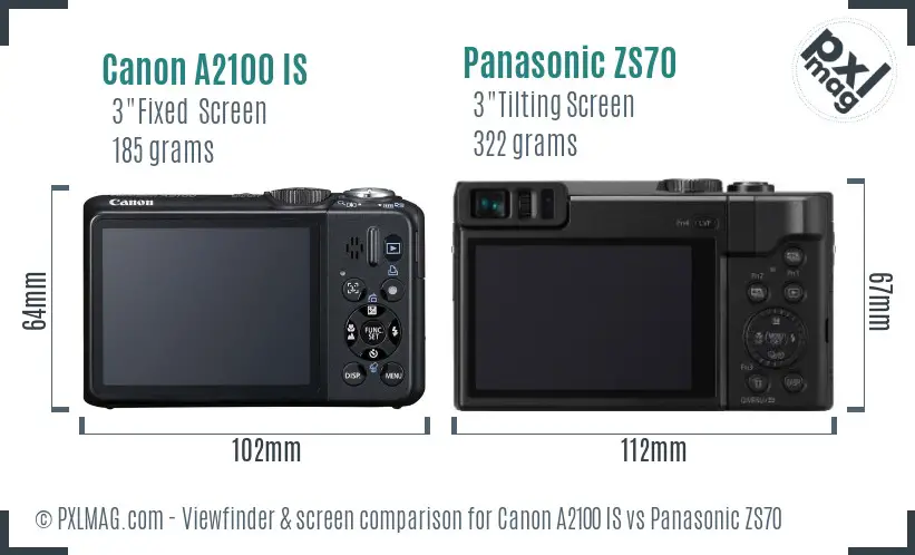 Canon A2100 IS vs Panasonic ZS70 Screen and Viewfinder comparison