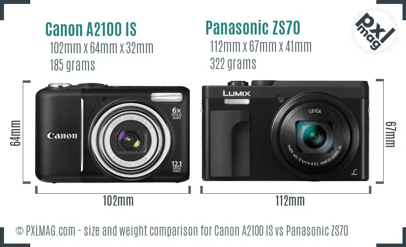 Canon A2100 IS vs Panasonic ZS70 size comparison