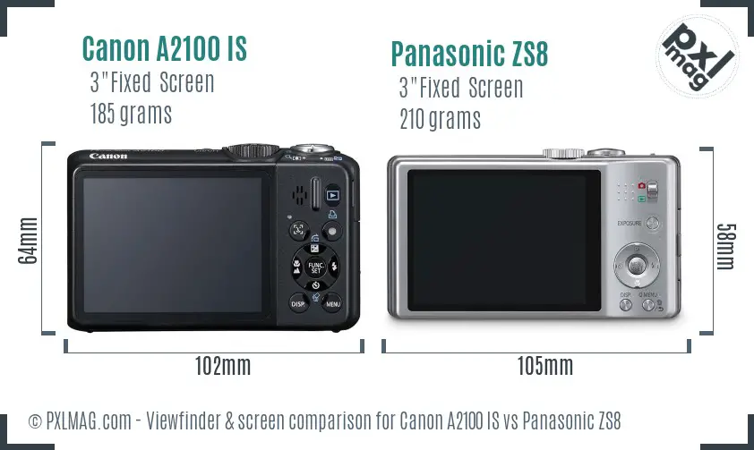 Canon A2100 IS vs Panasonic ZS8 Screen and Viewfinder comparison Canon A2100 IS vs Panasonic ZS8 Screen and Viewfinder comparison