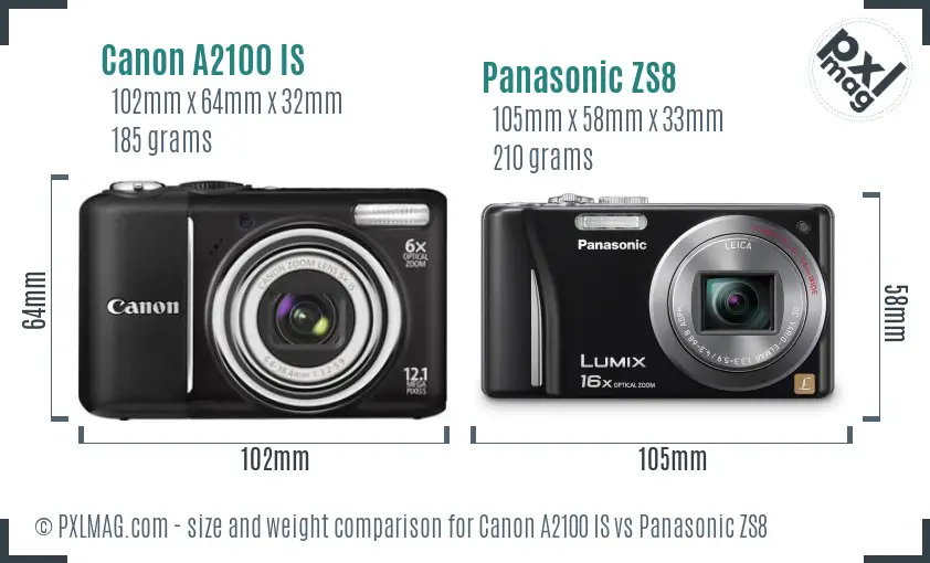 Canon A2100 IS vs Panasonic ZS8 size comparison Canon A2100 IS vs Panasonic ZS8 size comparison