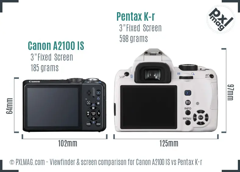 Canon A2100 IS vs Pentax K-r Screen and Viewfinder comparison Canon A2100 IS vs Pentax K-r Screen and Viewfinder comparison