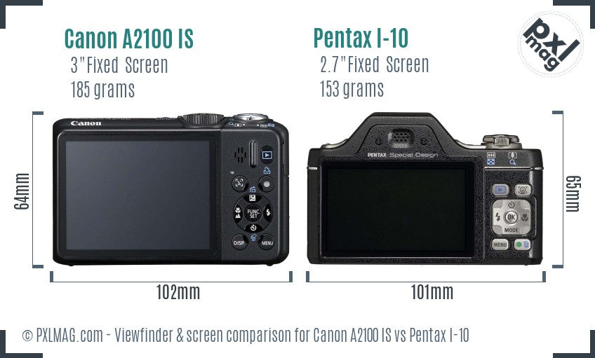 Canon A2100 IS vs Pentax I-10 Screen and Viewfinder comparison