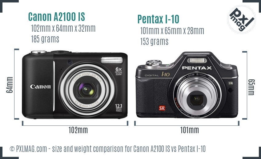 Canon A2100 IS vs Pentax I-10 size comparison
