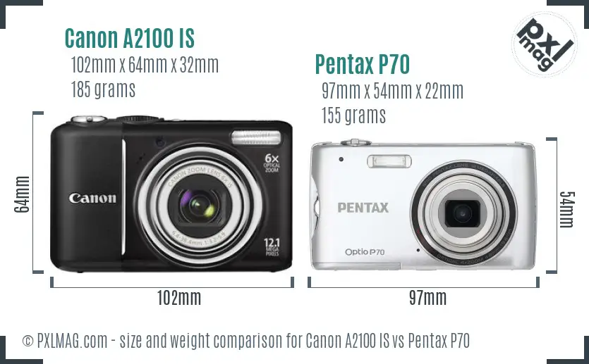 Canon A2100 IS vs Pentax P70 size comparison Canon A2100 IS vs Pentax P70 size comparison