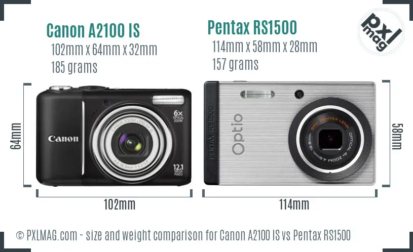 Canon A2100 IS vs Pentax RS1500 size comparison