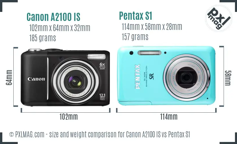 Canon A2100 IS vs Pentax S1 size comparison Canon A2100 IS vs Pentax S1 size comparison