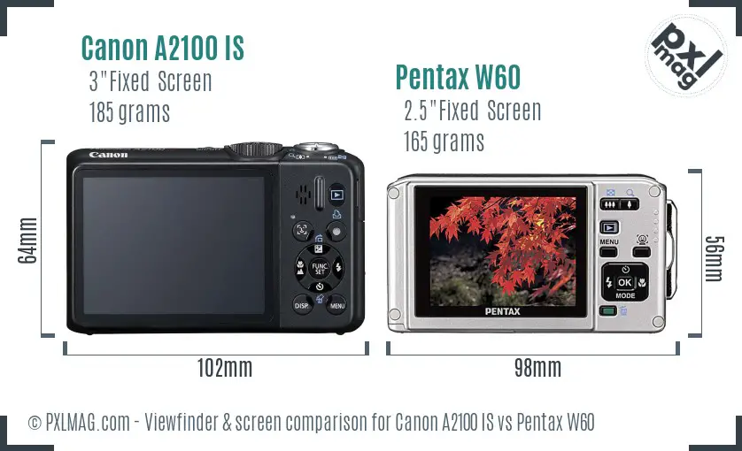 Canon A2100 IS vs Pentax W60 Screen and Viewfinder comparison Canon A2100 IS vs Pentax W60 Screen and Viewfinder comparison