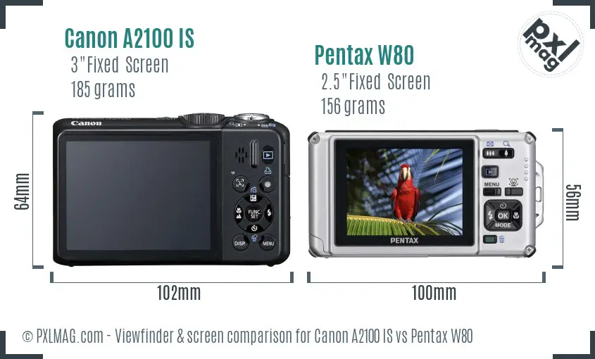 Canon A2100 IS vs Pentax W80 Screen and Viewfinder comparison Canon A2100 IS vs Pentax W80 Screen and Viewfinder comparison