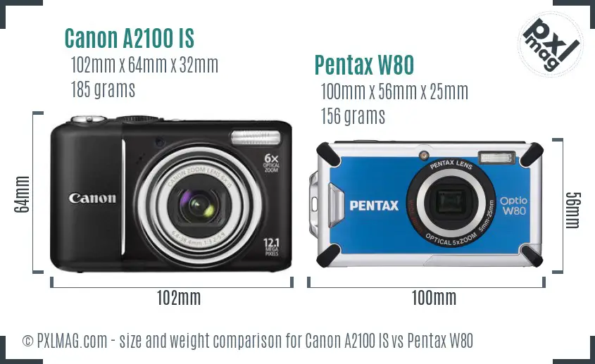Canon A2100 IS vs Pentax W80 size comparison Canon A2100 IS vs Pentax W80 size comparison