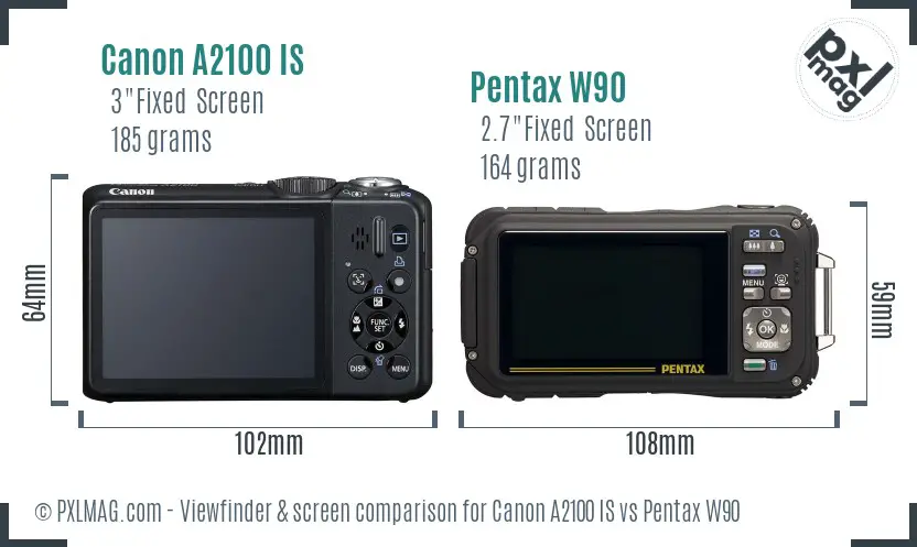 Canon A2100 IS vs Pentax W90 Screen and Viewfinder comparison Canon A2100 IS vs Pentax W90 Screen and Viewfinder comparison