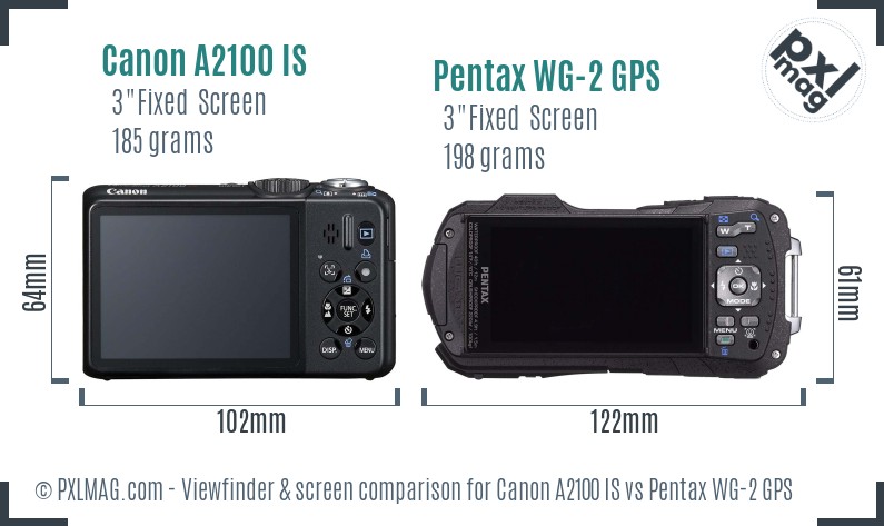 Canon A2100 IS vs Pentax WG-2 GPS Screen and Viewfinder comparison