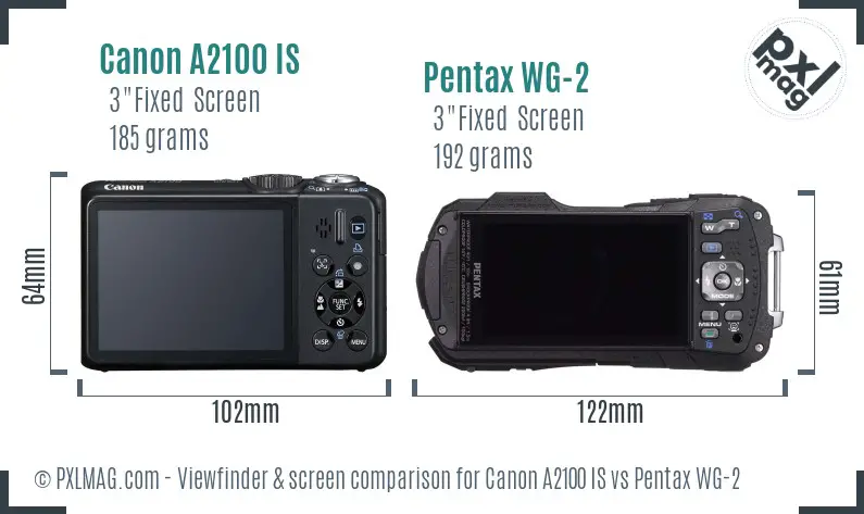 Canon A2100 IS vs Pentax WG-2 Screen and Viewfinder comparison