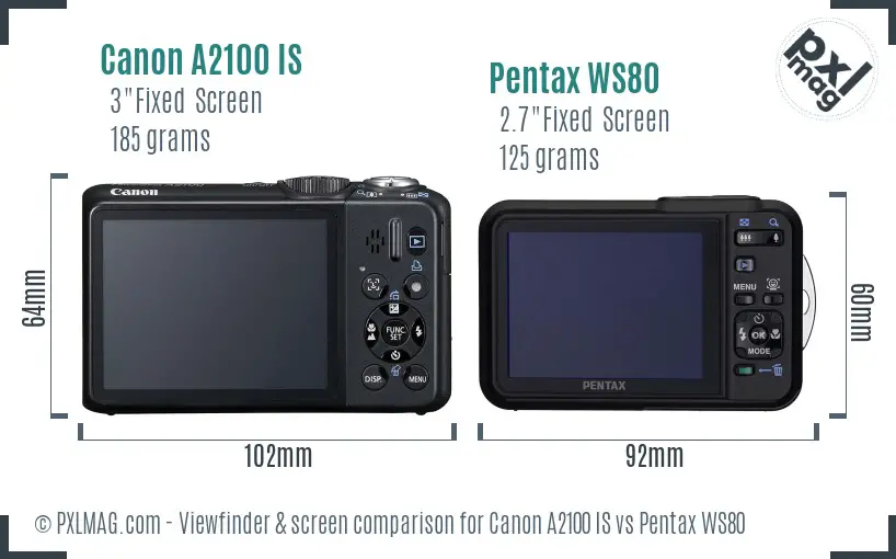 Canon A2100 IS vs Pentax WS80 Screen and Viewfinder comparison