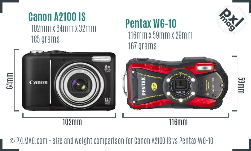 Canon A2100 IS vs Pentax WG-10 size comparison Canon A2100 IS vs Pentax WG-10 size comparison