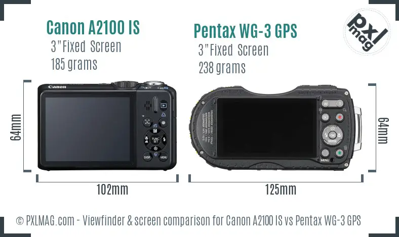 Canon A2100 IS vs Pentax WG-3 GPS Screen and Viewfinder comparison