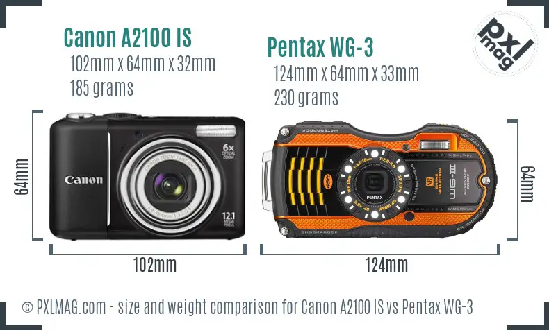 Canon A2100 IS vs Pentax WG-3 size comparison Canon A2100 IS vs Pentax WG-3 size comparison
