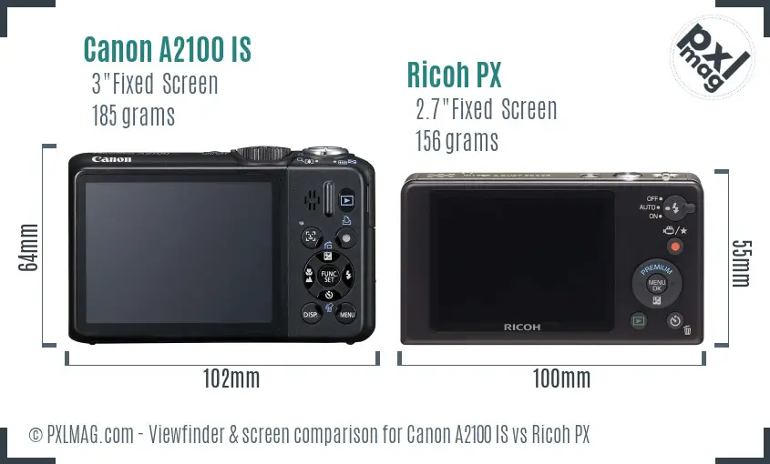 Canon A2100 IS vs Ricoh PX Screen and Viewfinder comparison