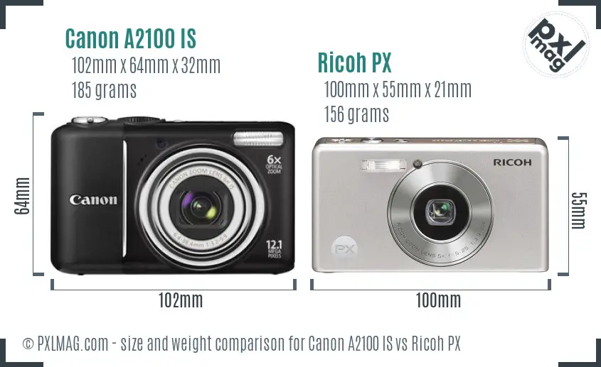 Canon A2100 IS vs Ricoh PX size comparison