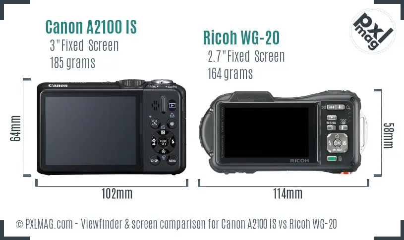 Canon A2100 IS vs Ricoh WG-20 Screen and Viewfinder comparison