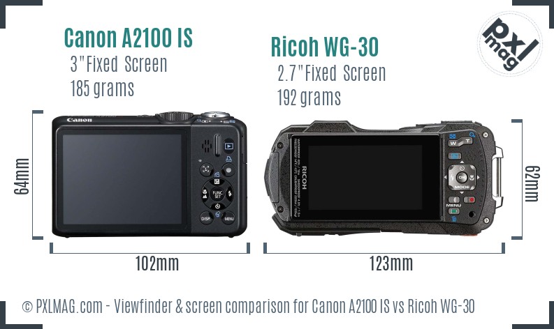 Canon A2100 IS vs Ricoh WG-30 Screen and Viewfinder comparison