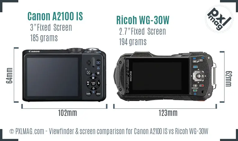 Canon A2100 IS vs Ricoh WG-30W Screen and Viewfinder comparison Canon A2100 IS vs Ricoh WG-30W Screen and Viewfinder comparison