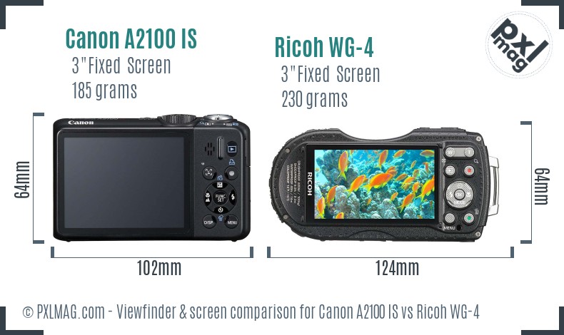 Canon A2100 IS vs Ricoh WG-4 Screen and Viewfinder comparison