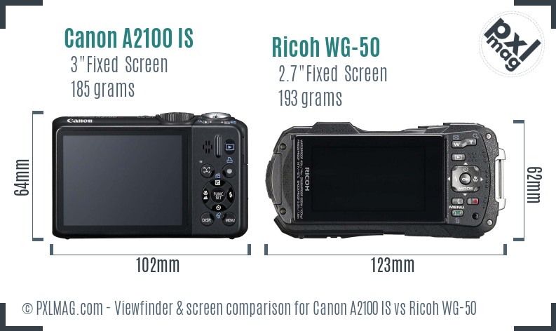 Canon A2100 IS vs Ricoh WG-50 Screen and Viewfinder comparison