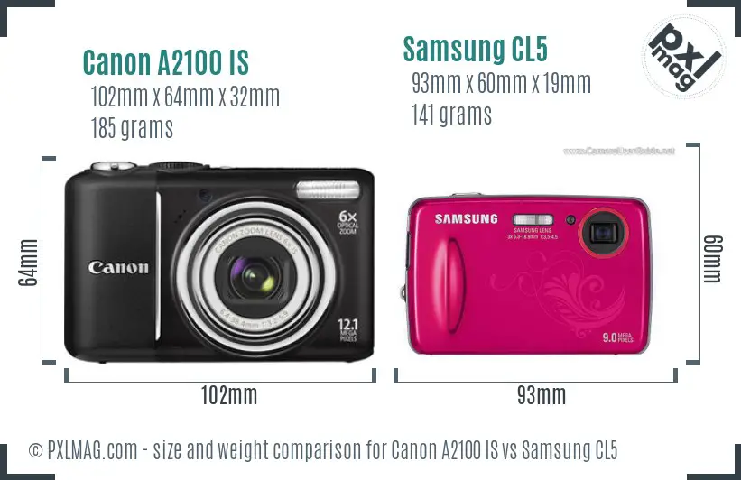 Canon A2100 IS vs Samsung CL5 size comparison