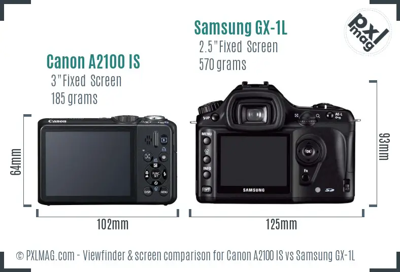 Canon A2100 IS vs Samsung GX-1L Screen and Viewfinder comparison Canon A2100 IS vs Samsung GX-1L Screen and Viewfinder comparison