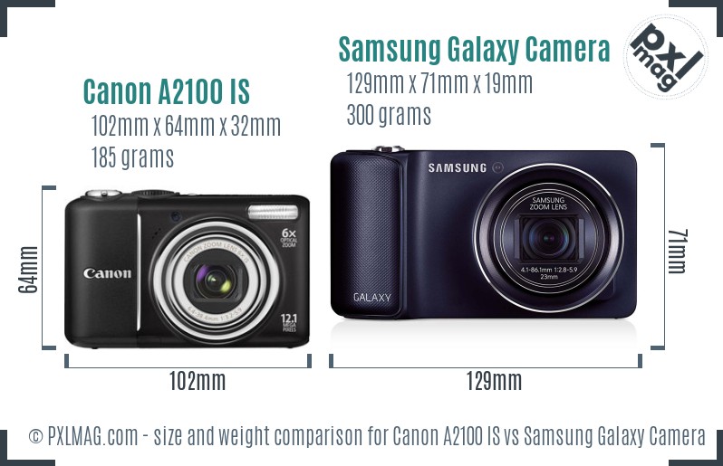 Canon A2100 IS vs Samsung Galaxy Camera size comparison