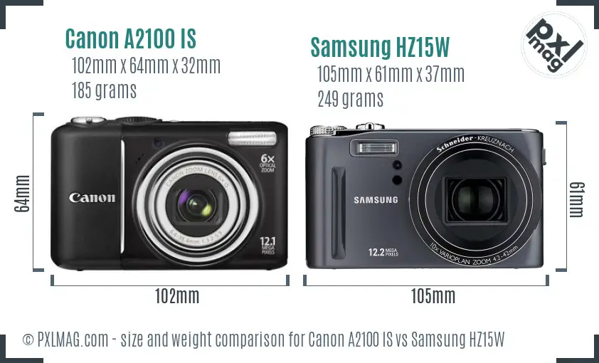 Canon A2100 IS vs Samsung HZ15W size comparison