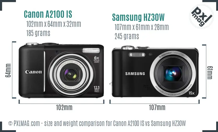 Canon A2100 IS vs Samsung HZ30W size comparison
