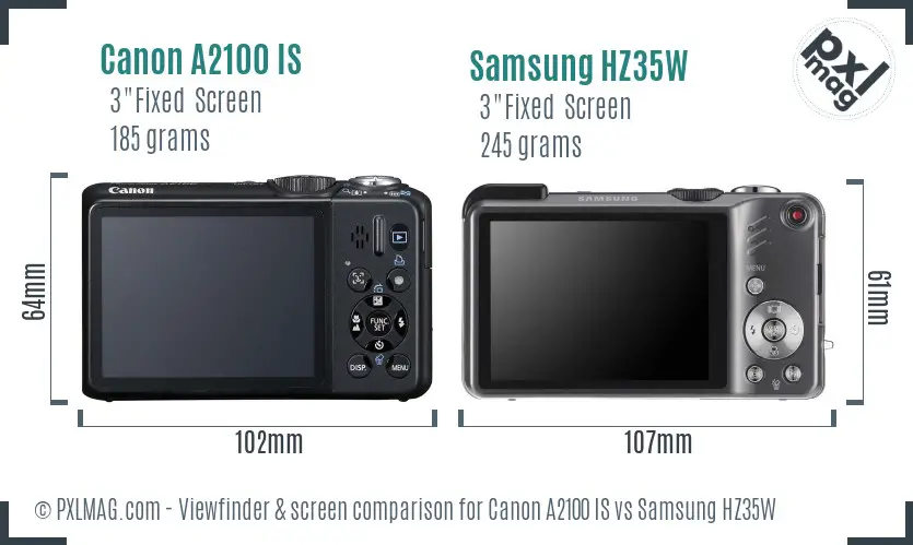 Canon A2100 IS vs Samsung HZ35W Screen and Viewfinder comparison