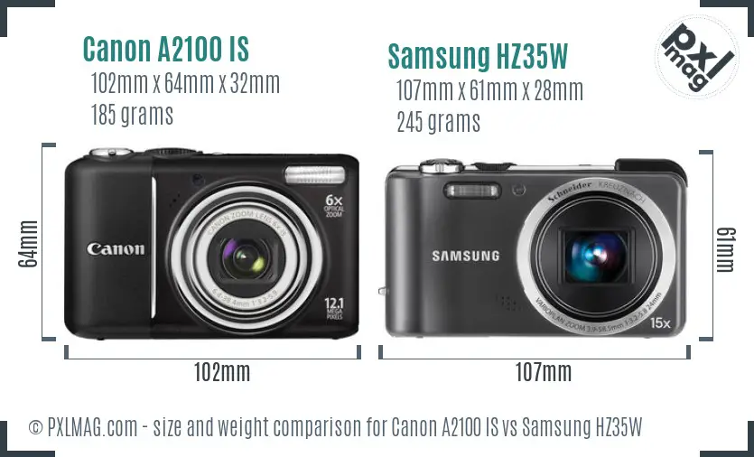 Canon A2100 IS vs Samsung HZ35W size comparison