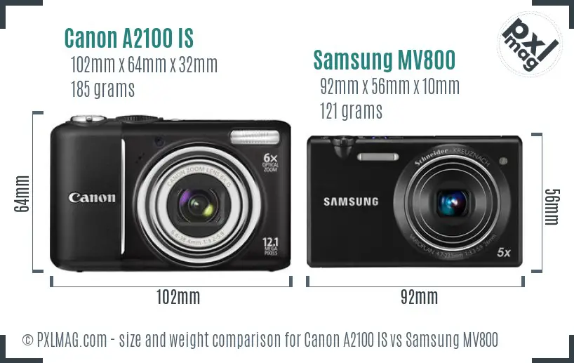 Canon A2100 IS vs Samsung MV800 size comparison Canon A2100 IS vs Samsung MV800 size comparison