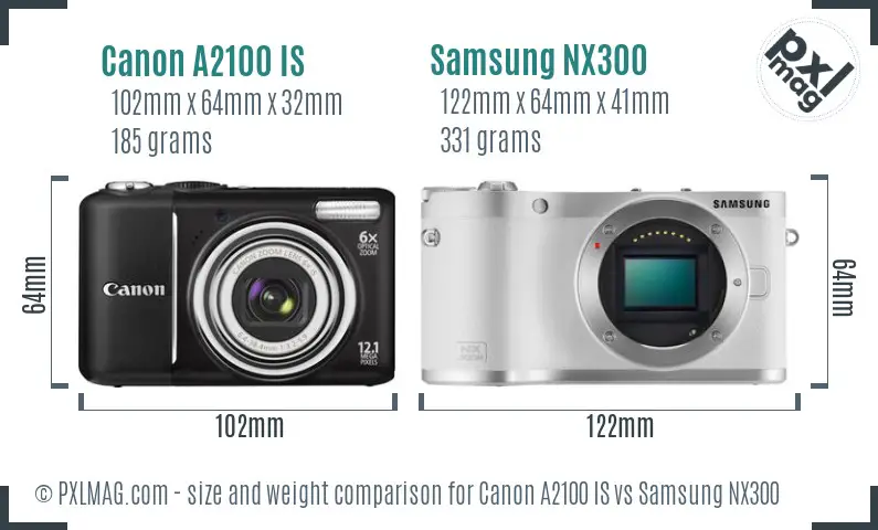 Canon A2100 IS vs Samsung NX300 size comparison Canon A2100 IS vs Samsung NX300 size comparison