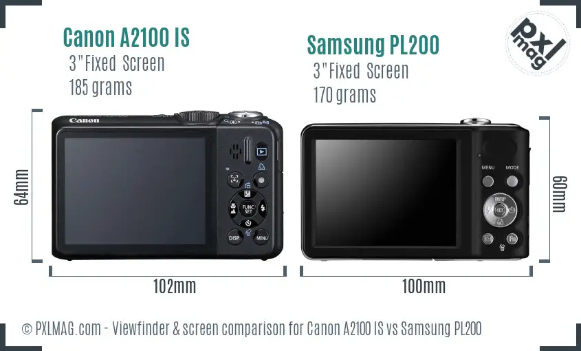 Canon A2100 IS vs Samsung PL200 Screen and Viewfinder comparison
