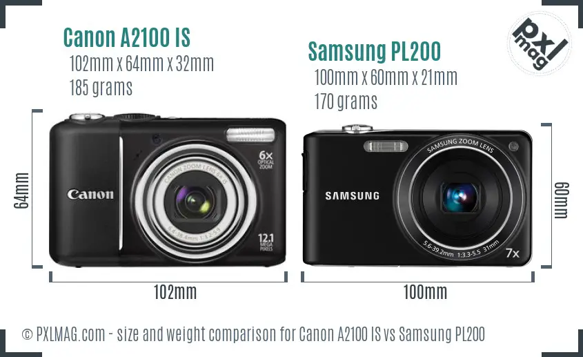 Canon A2100 IS vs Samsung PL200 size comparison
