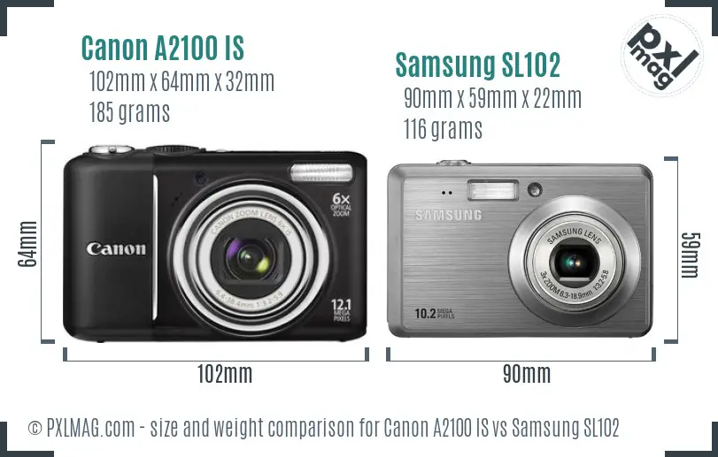 Canon A2100 IS vs Samsung SL102 size comparison