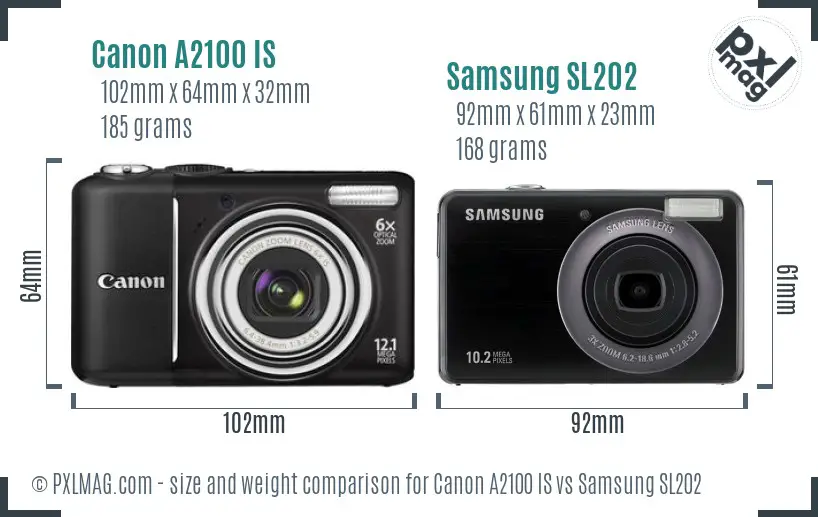 Canon A2100 IS vs Samsung SL202 size comparison