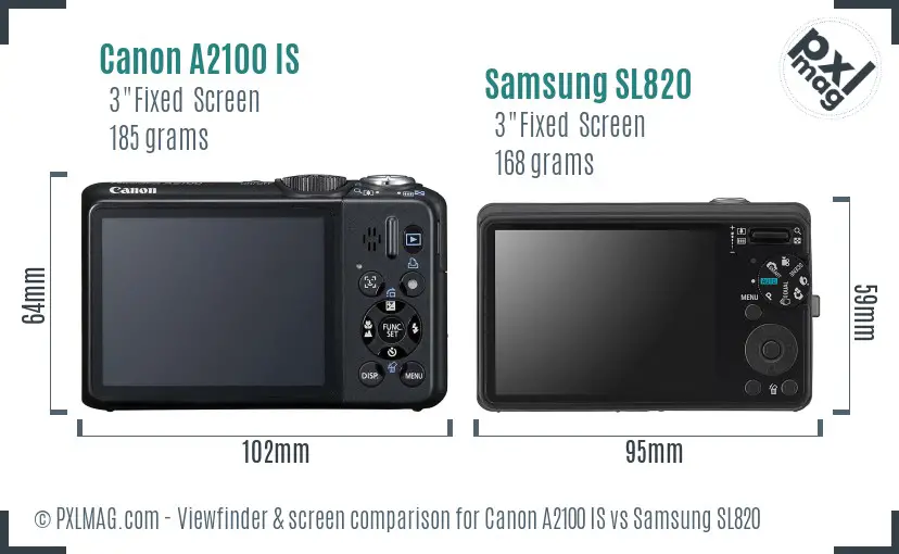 Canon A2100 IS vs Samsung SL820 Screen and Viewfinder comparison