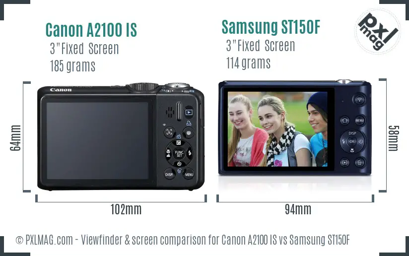 Canon A2100 IS vs Samsung ST150F Screen and Viewfinder comparison